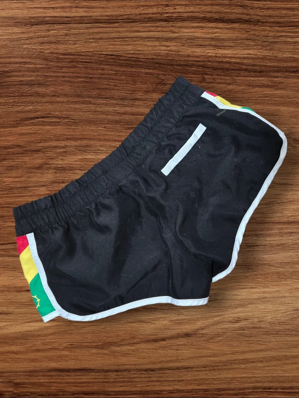 Empyre 90s Vintage Black Athletic RASTA Running Shorts with Red Green Yellow - Picture 2 of 5
